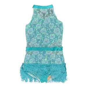 Tenth House | Lace Sleeveless Leotard with Fringe Sequin Aqua Blue, SA